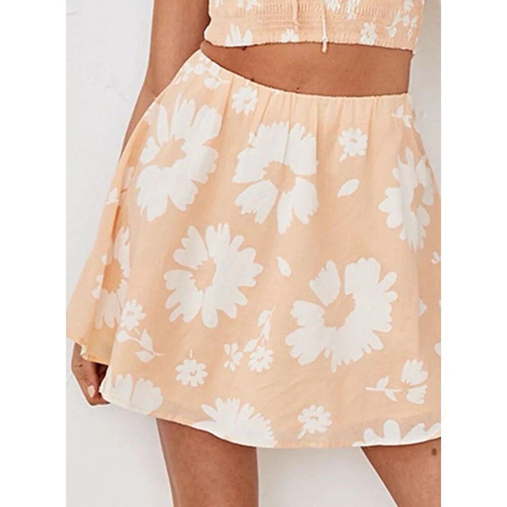 American Eagle Floral Pleated Mini Skirt XS Peach Spring Cotton EUC